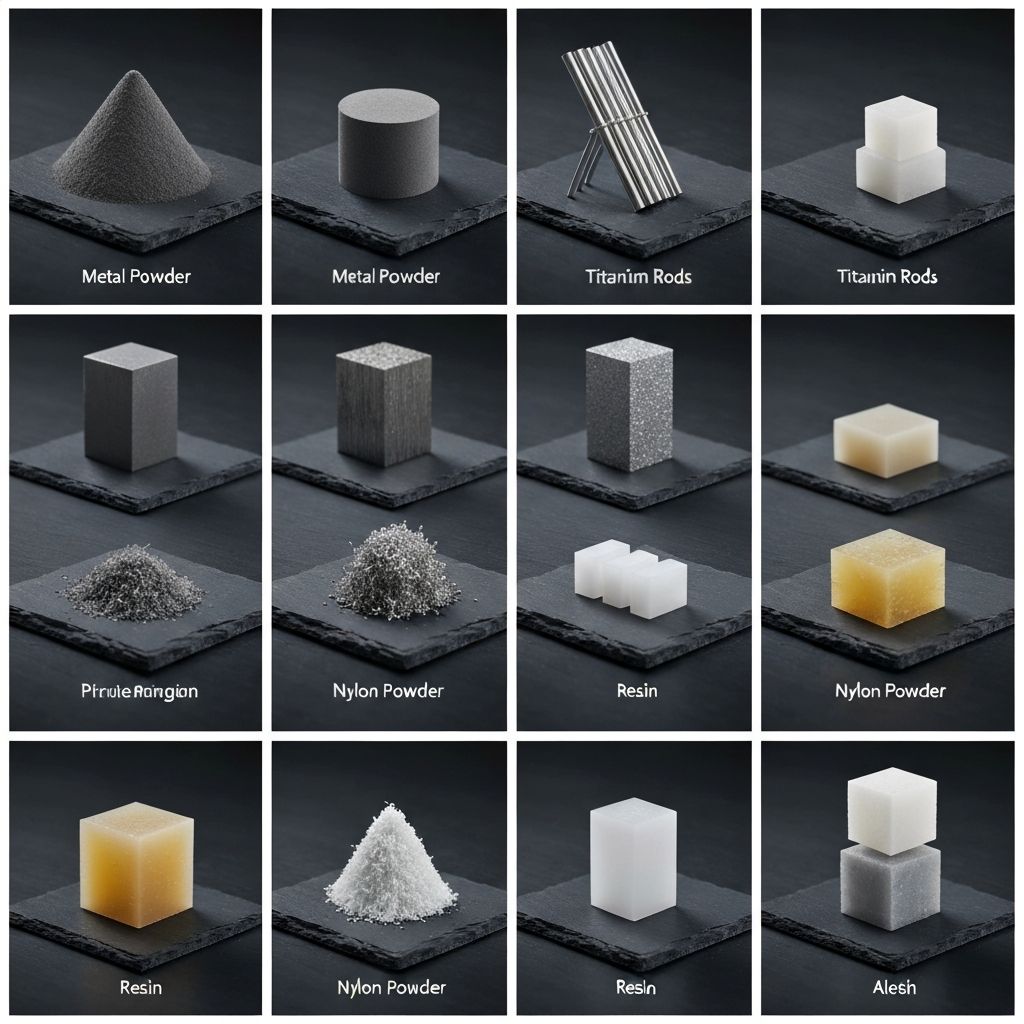 3D printing material samples including metal powder, titanium and nylon