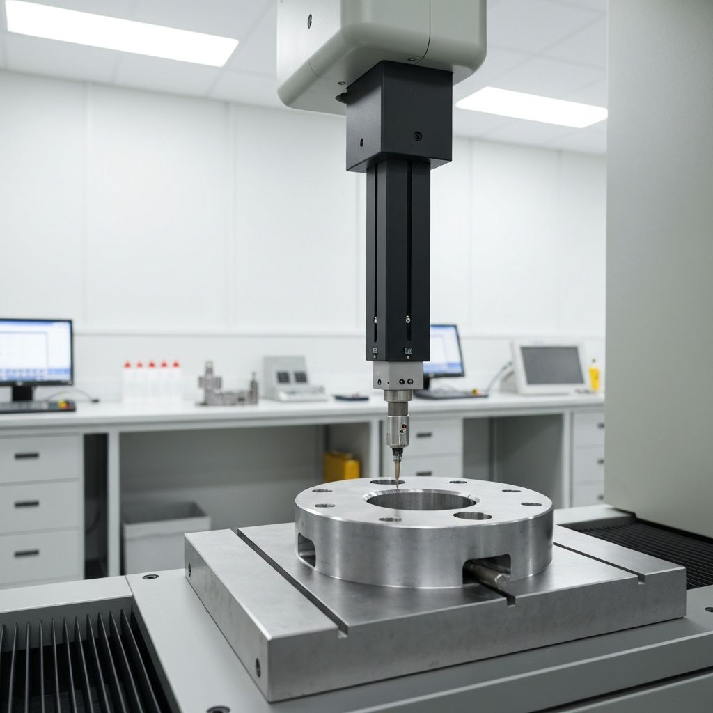 CMM coordinate measuring machine inspecting precision 3D printed metal part in metrology lab